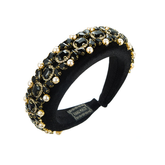 European and American new baroque court style sponge full of diamonds and pearl headbands, women's retro heavy industry, high skull crown temperament hair accessories