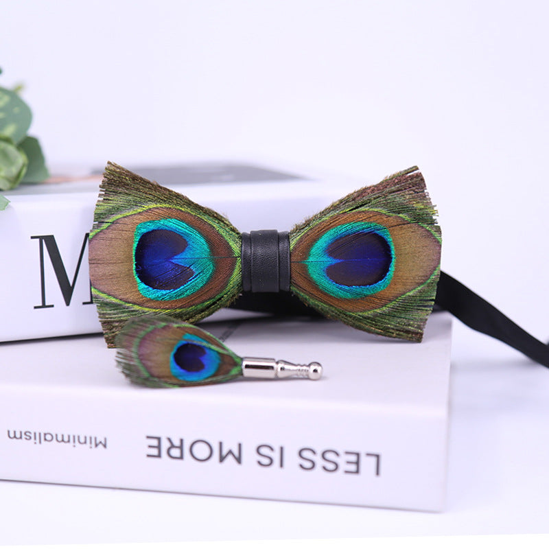 289 male bow tie peacock big eyes blue feather wedding groom male wedding best man bow in stock