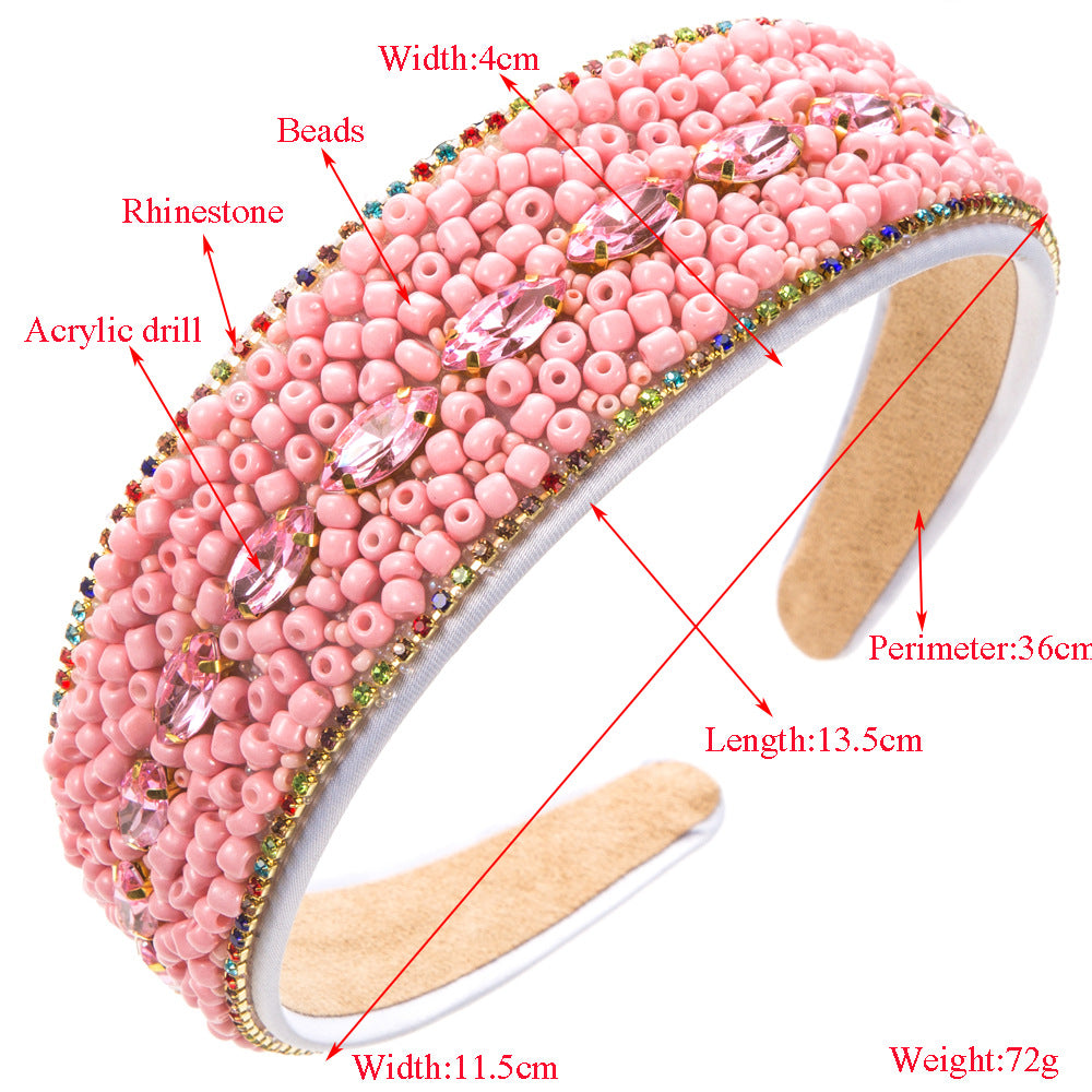 European and American fashion wide-brimmed color bead headbands, women's sense of luxury, personality, elegant rhinestone headbands, and outgoing versatile headwear