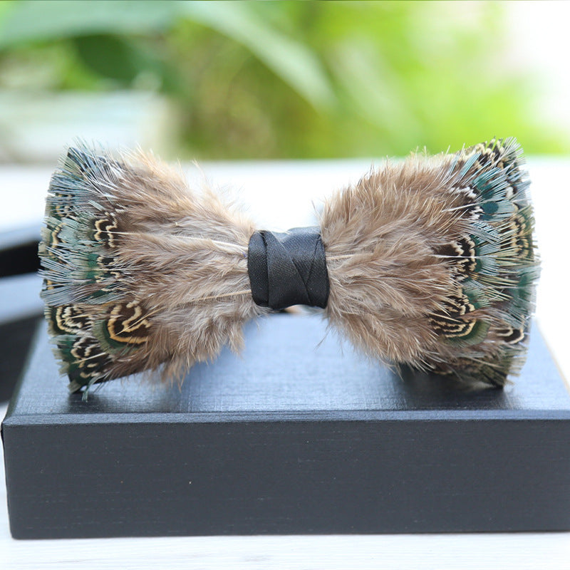 male green feather bow tie brooch gift box wedding wedding host flower girl collar flower green bow