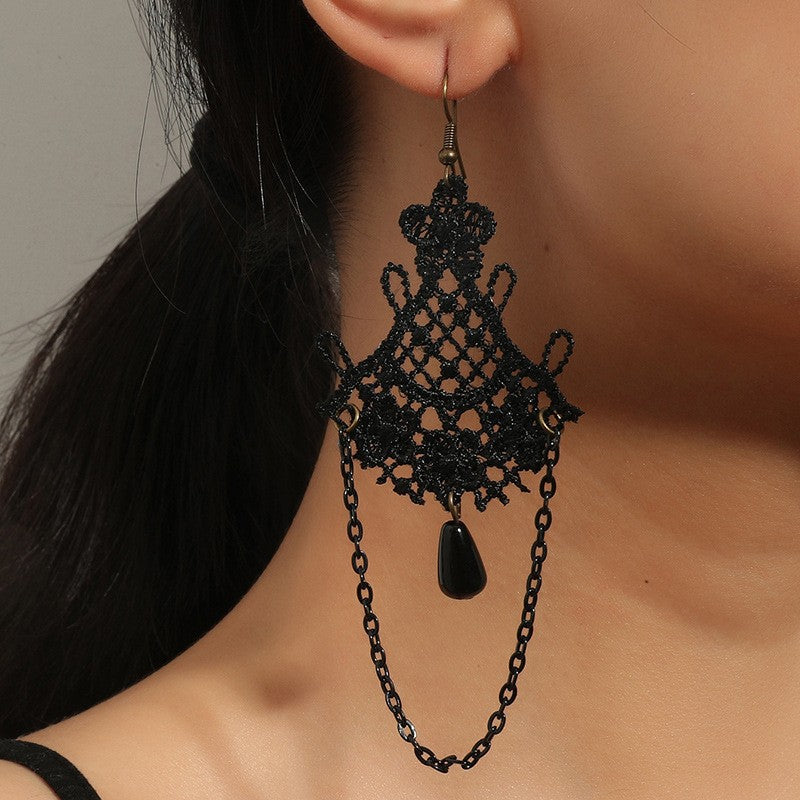 New European and American popular ethnic style retro earrings, tassels, black lace earrings, foreign trade jewelry manufacturers in stock