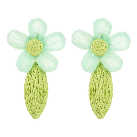 New fashion bohemian handmade raffia earrings women's spring colorful flowers temperament niche versatile earrings