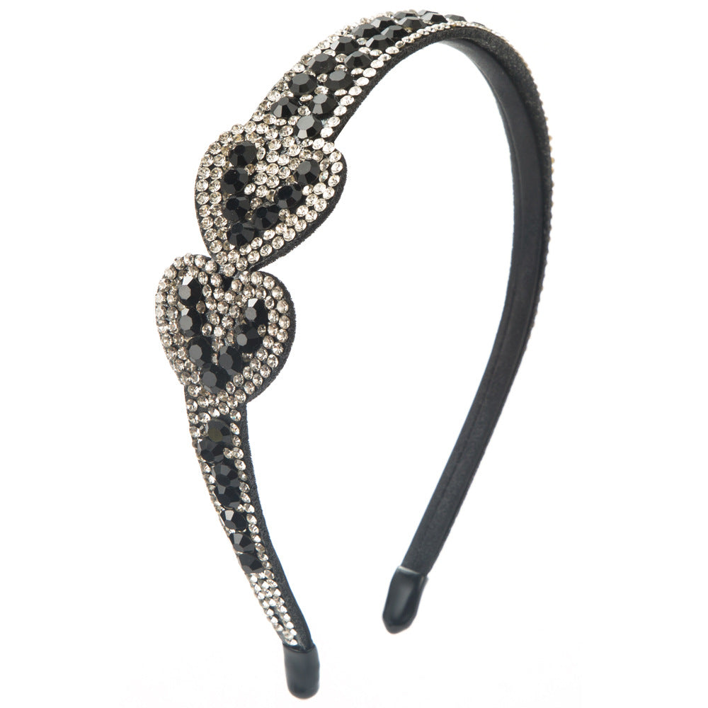 Cross-border new diamond-encrusted double love hairpin Korean fashion simple headband heavy industry full diamond wide-brimmed versatile headband women