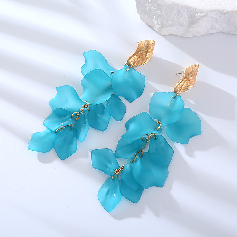European and American long fashion earrings, versatile petals, leaves, high-end multi-layer floral earrings, Internet celebrity temperament, earrings, women