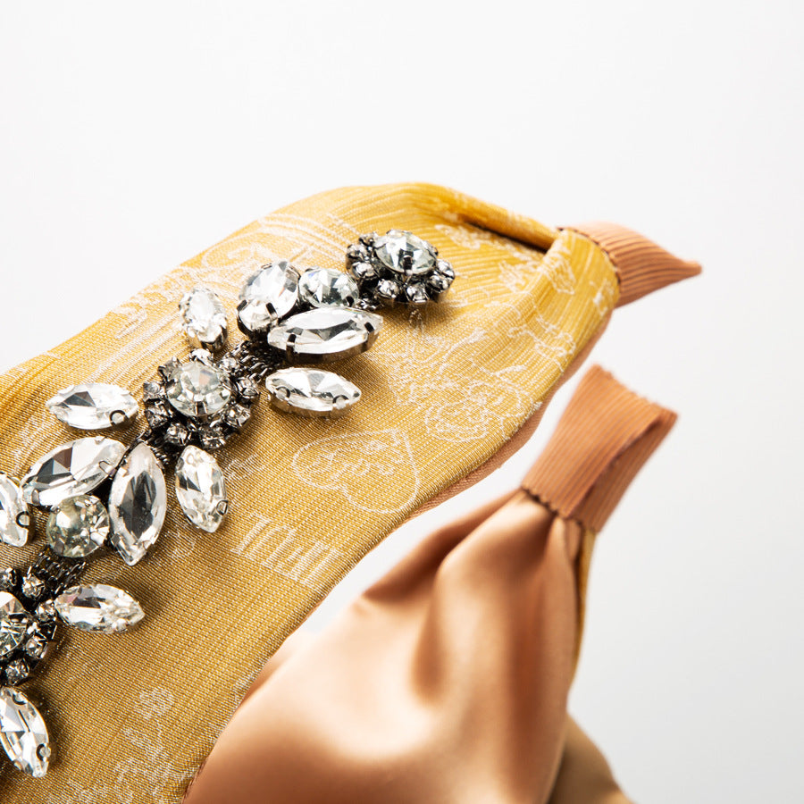Korean retro name: small fragrance, feng shui, rhinestones, bow, tassel, fabric headband, temperament, knotted silk, elegant headband, female