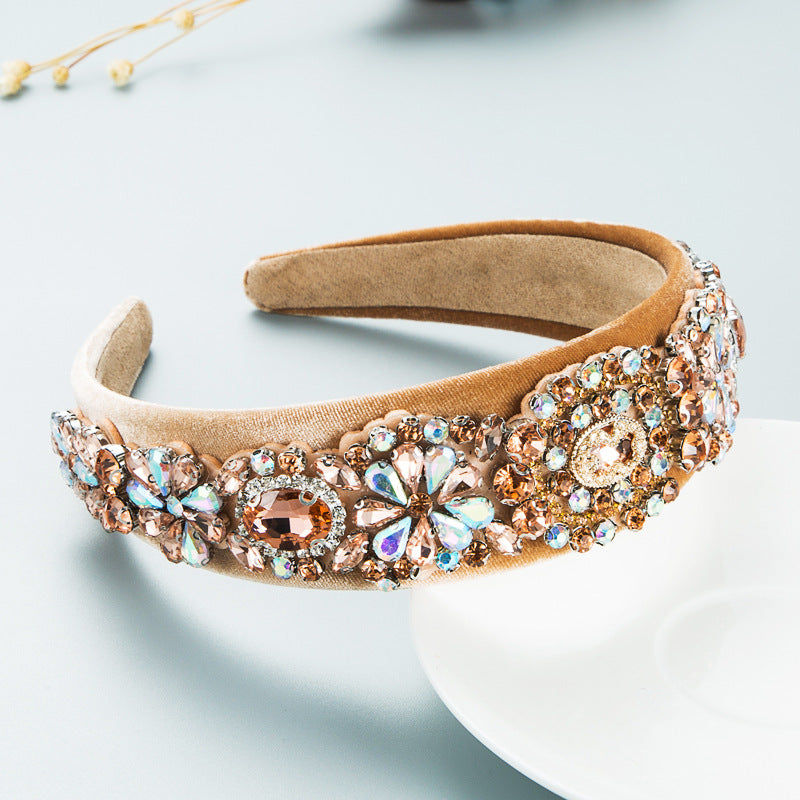 And Ming headbands in Europe and the United States in the current season of the new baroque style full of diamonds and flowers ins personality wide-sided flannel hairpin headbands