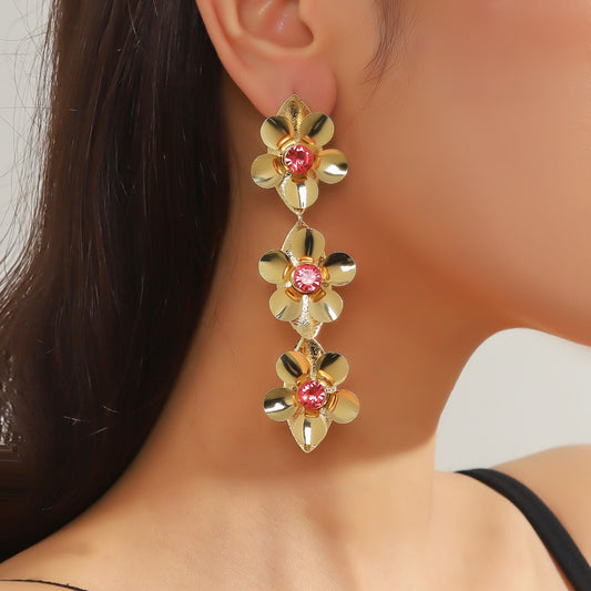 New exaggerated earrings, long summer versatile, fashionable temperament, high-end flower drop earrings