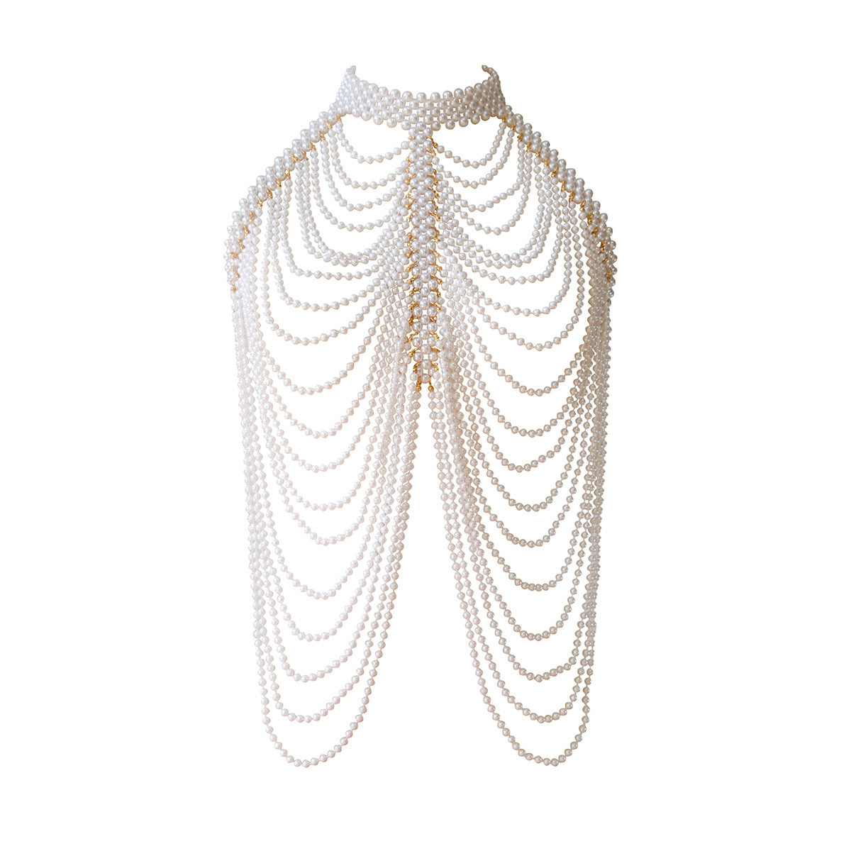 New European and American jewelry, fashionable cut-out chest ornament, pearl wave shawl, chest chain, tassel, multi-layered body chain