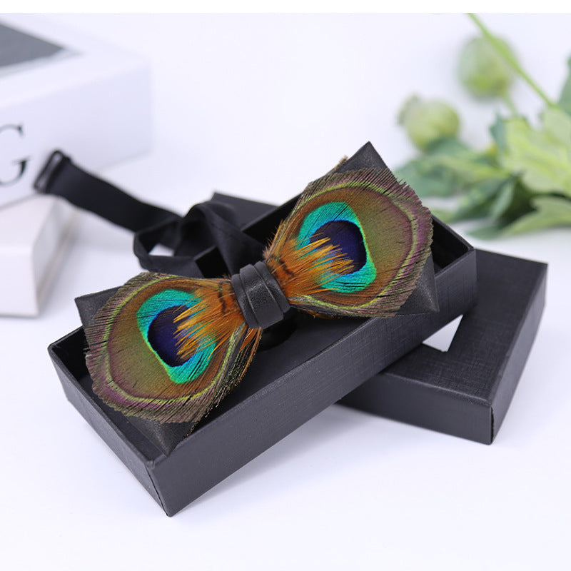 290 male bow tie peacock big eyes blue feather wedding groom male wedding best man bow in stock