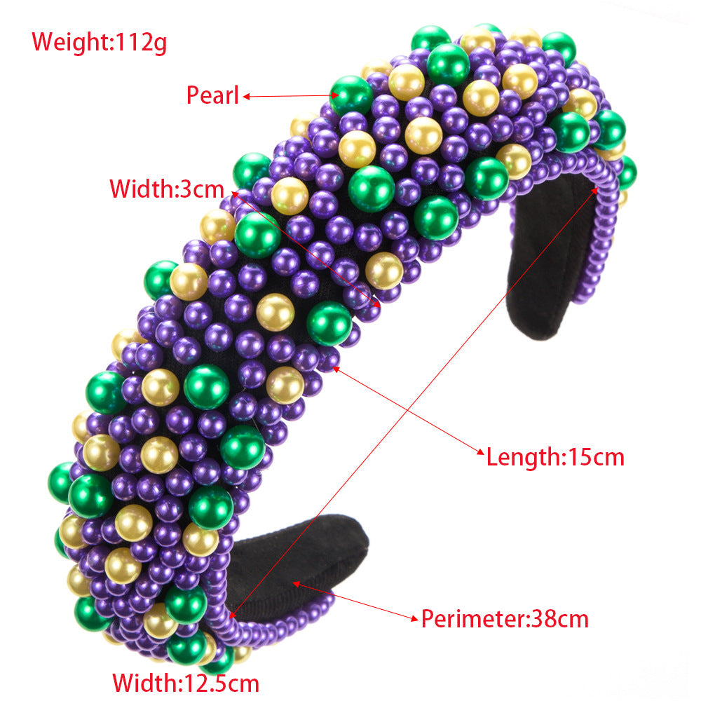 European and American fashion versatile color plastic pearl headbands women's light luxury autumn and winter sponge fabric high skull headband wholesale
