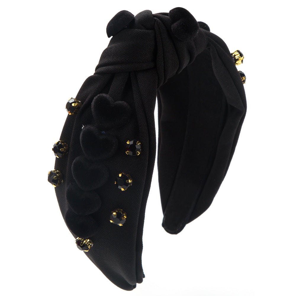 Korean version fashion new cute fairy headband knotted fabric diamond inlaid heart accessories decorative red headband wholesale