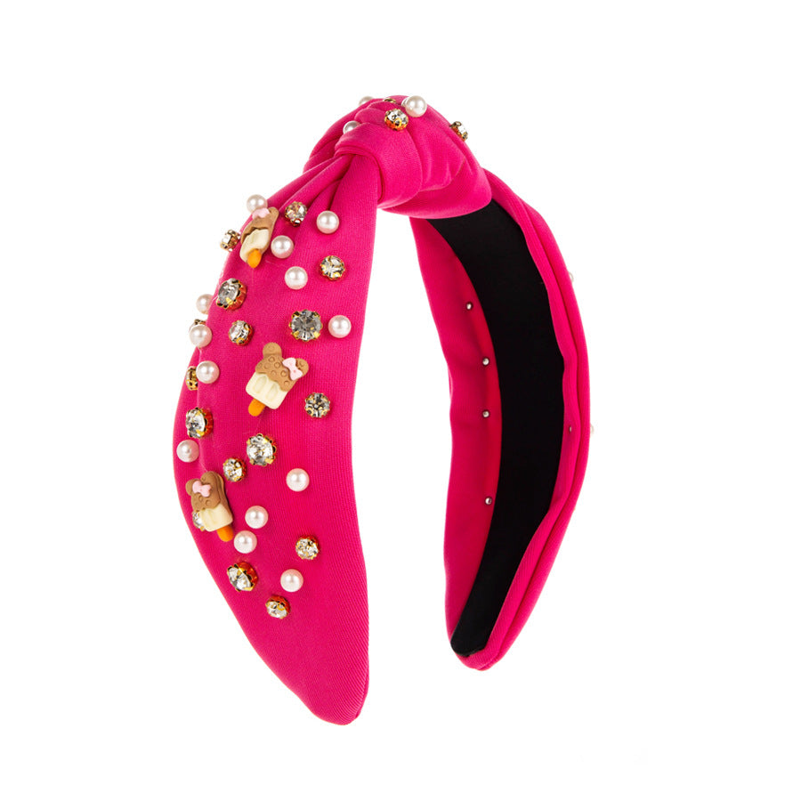 Heming headbands, cross-border European and American candy-colored fabric headbands, wide-sided knotted diamonds, pearls, cute Korean hair accessories