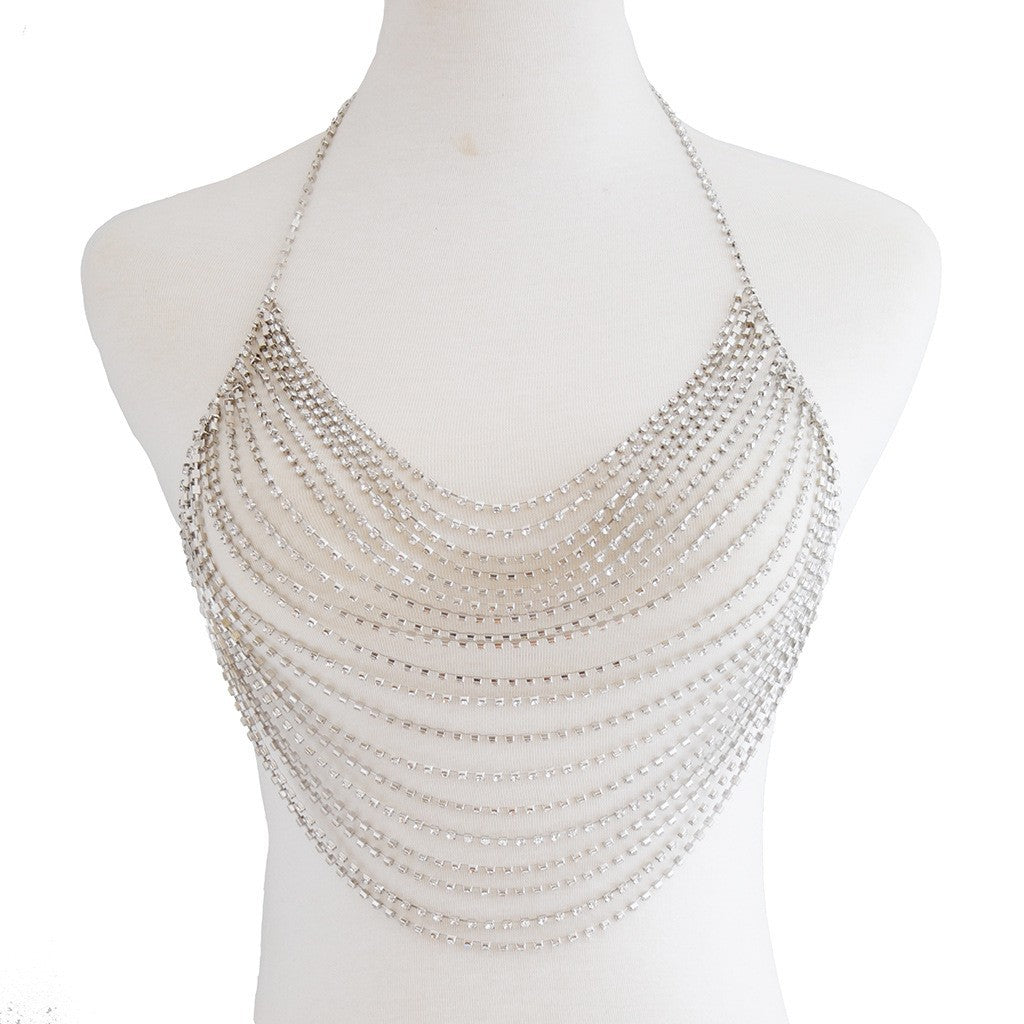 New European and American cross-border jewelry, sexy fashion rhinestone elements, sexy body clothing chain, nightclub chest chain, body chain