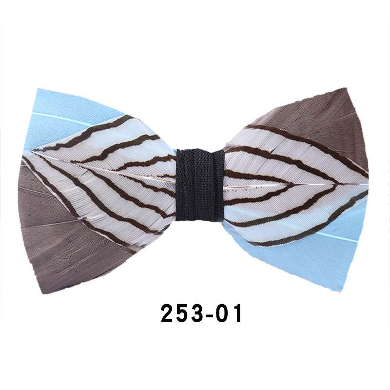 253 Black & White Striped Feather Bow Tie Men's Wedding Banquet Suit Accessories Shirt With Box Bow