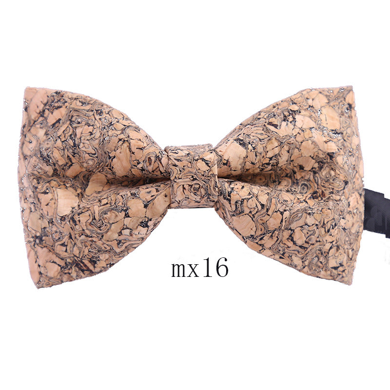 Men's Wood Grain Bow Tie Casual Sawdust Bow Wedding Show Host Shirt Dress Formal Wear Collar Flower