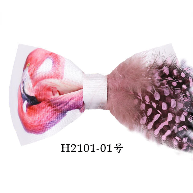 pink polka dot feather handmade bow tie men's best man groom wedding dress bow bow business collar flower