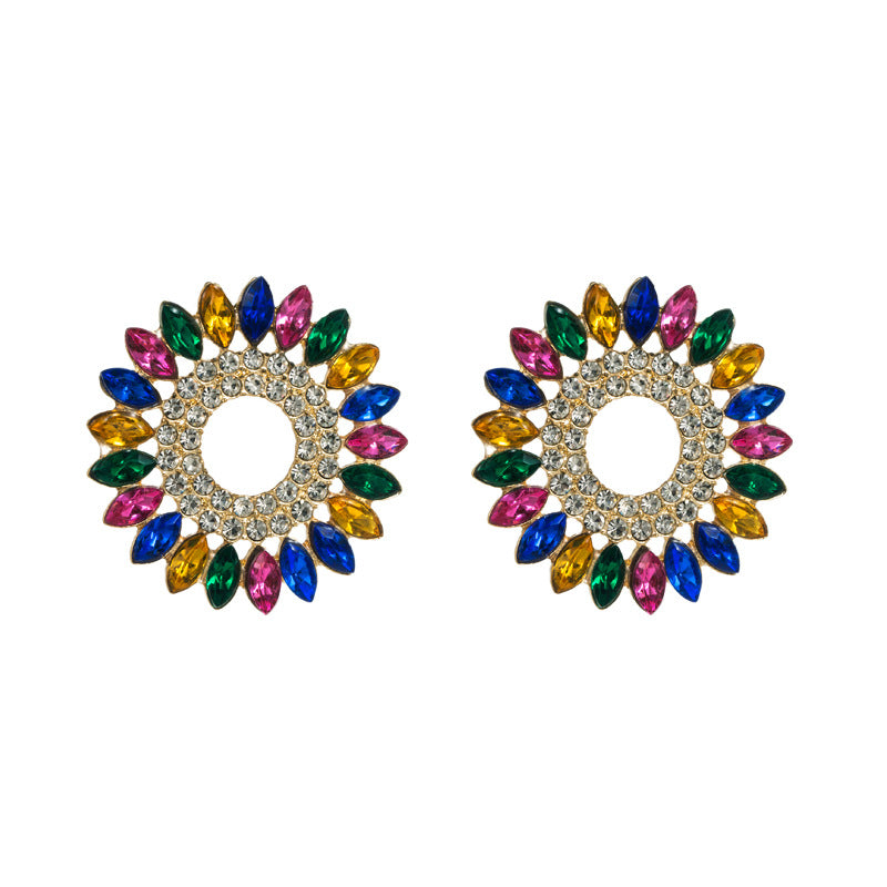 Cross-border ins creative sunflower earrings women's European and American trend stud earrings alloy set with colored diamonds and versatile high-quality earrings