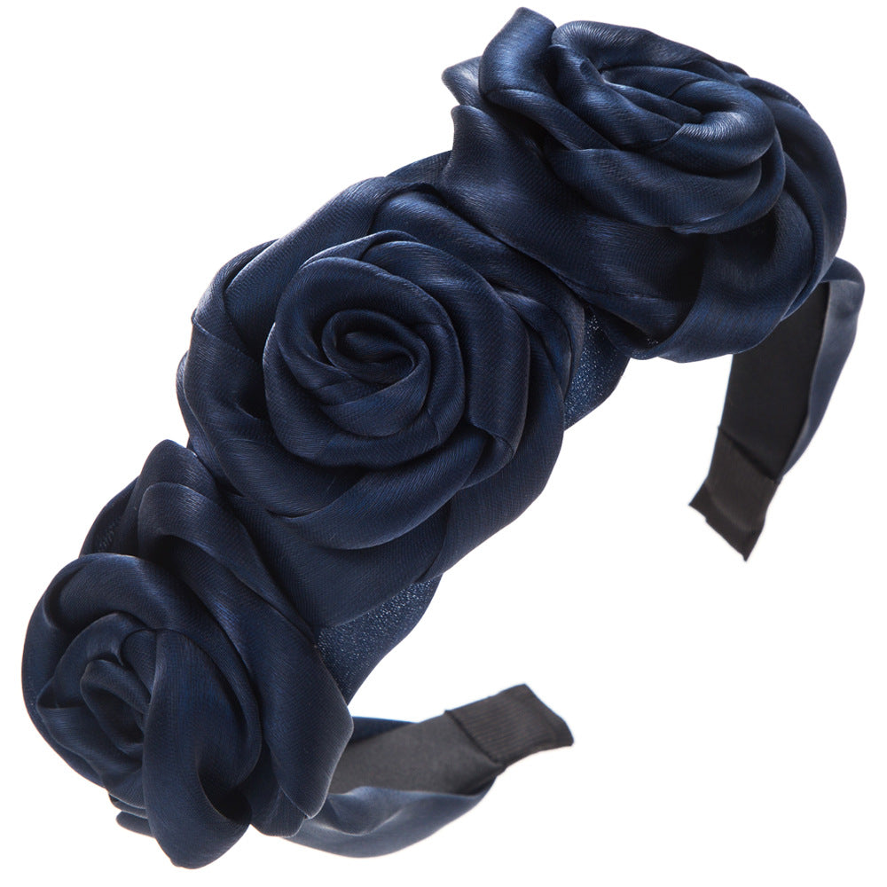 European and American new handmade rose headbands, Korean version glossy veil, wide-edged pressed headbands, fairy personality party hair accessories