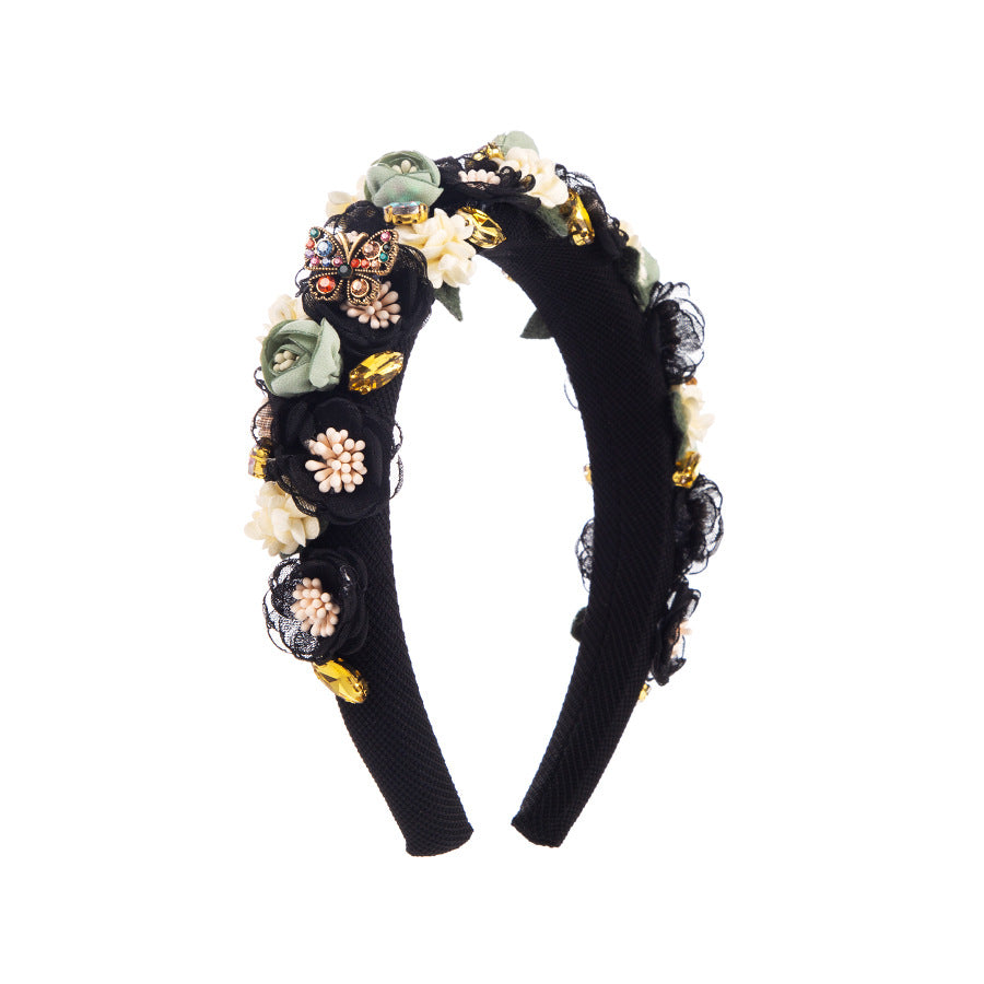 European and American new baroque rhinestone flower headband fabric rose fashion small fresh headband jewelry wholesale