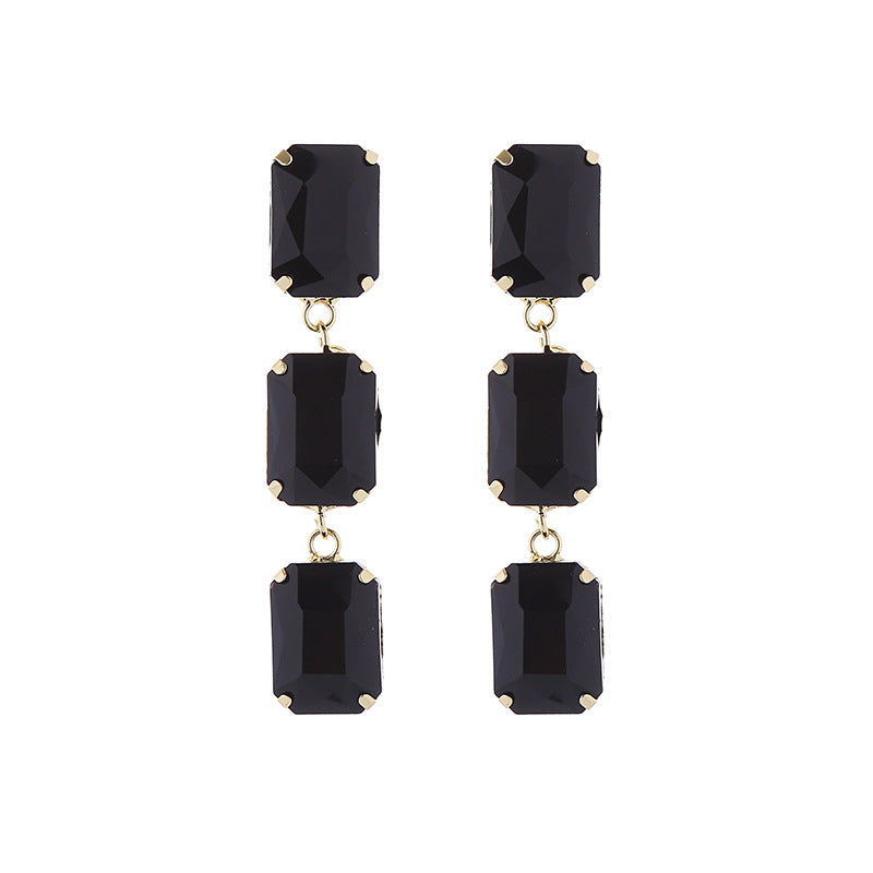 European and American fashion temperament long multi-layer square glass diamond earrings women's niche simple light luxury banquet earrings wholesale