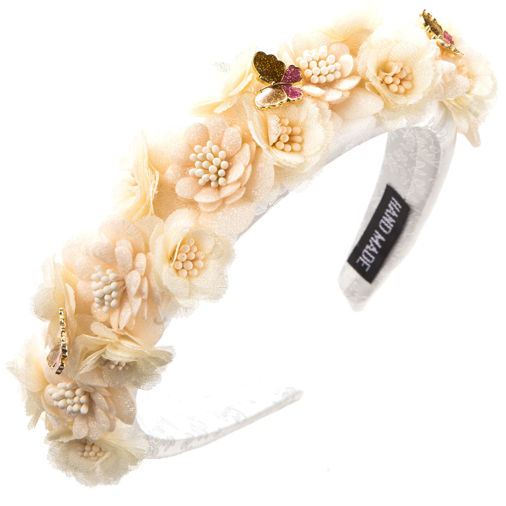 Korean printed fabric pastoral style headband, sweet flowers, butterflies, high-quality outward hair cards, elegant temperament, hair accessories