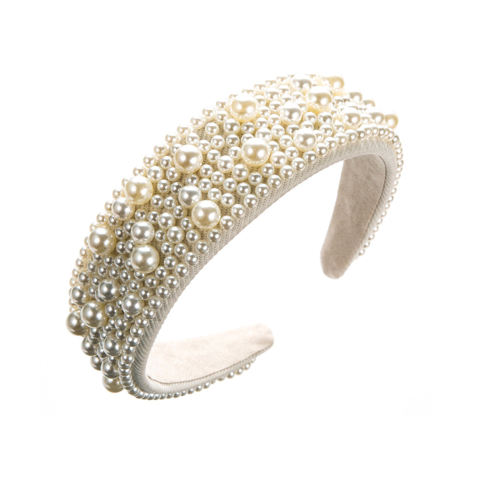 European and American hot-selling Internet celebrity temperament handmade Korean version of the headband nail pearl wide edge high-end fashion and versatile headband wholesale