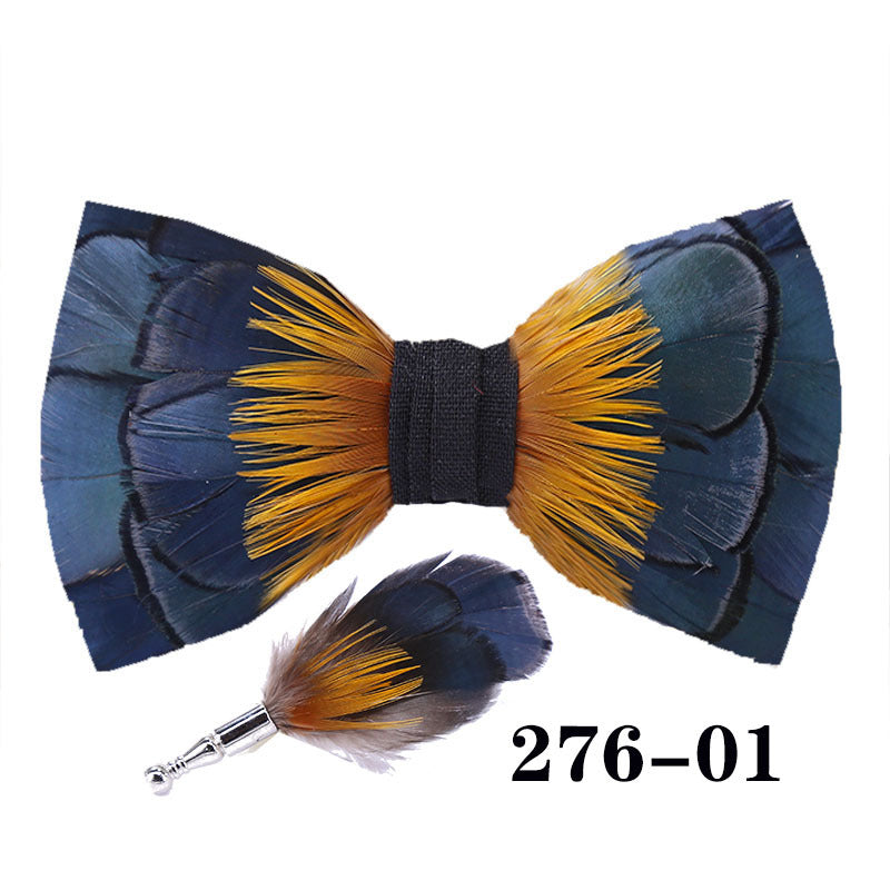 276 feathers dark blue men's suit shirt collar flower bow green yellow color-blocked business collar flower