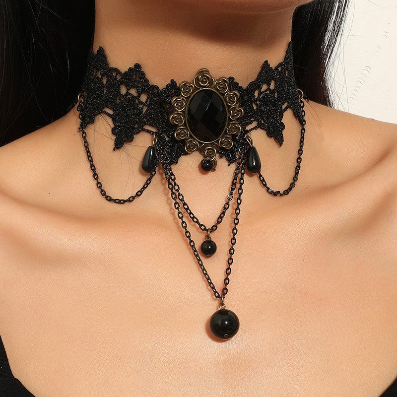 New Parisian vintage lace clavicle chain gothic antique women's statement accessory lace pendant necklace clavicle