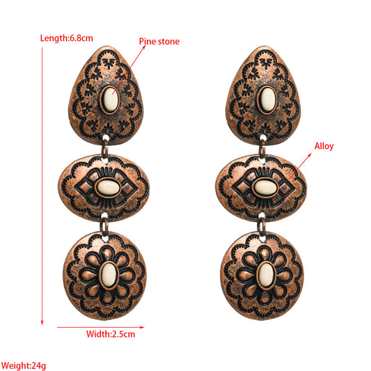 Cross-border European and American retro temperament earrings, multi-layer alloy copper-plated turquoise, versatile banquet earrings, Amazon hot sale