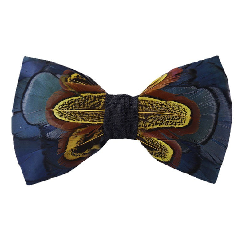 279 Male bow tie feather ink blue wedding groom male wedding suit collar flower bow green collar flower