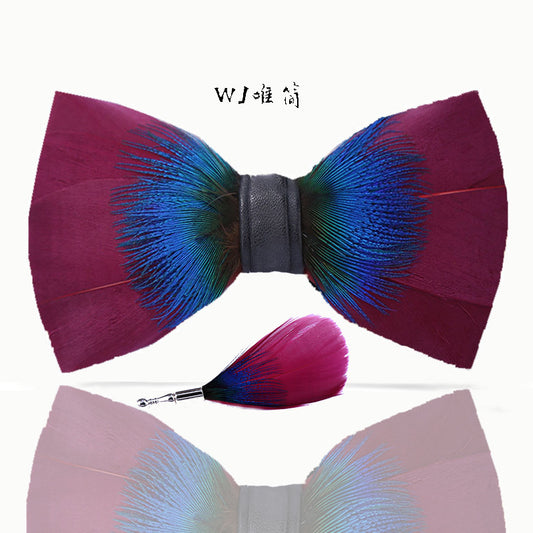 241 Peacock Blue Feather Man Hosts the Party Groom Groomsman Group Butterfly Wedding Bow Tie Spot