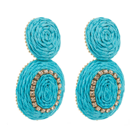 European and American hand-woven raffia with diamonds, exaggerated personality drop earrings, bohemian resort style versatile earrings, earrings