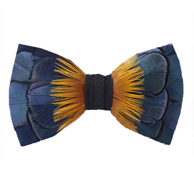 276 feathers dark blue men's suit shirt collar flower bow green yellow color-blocked business collar flower