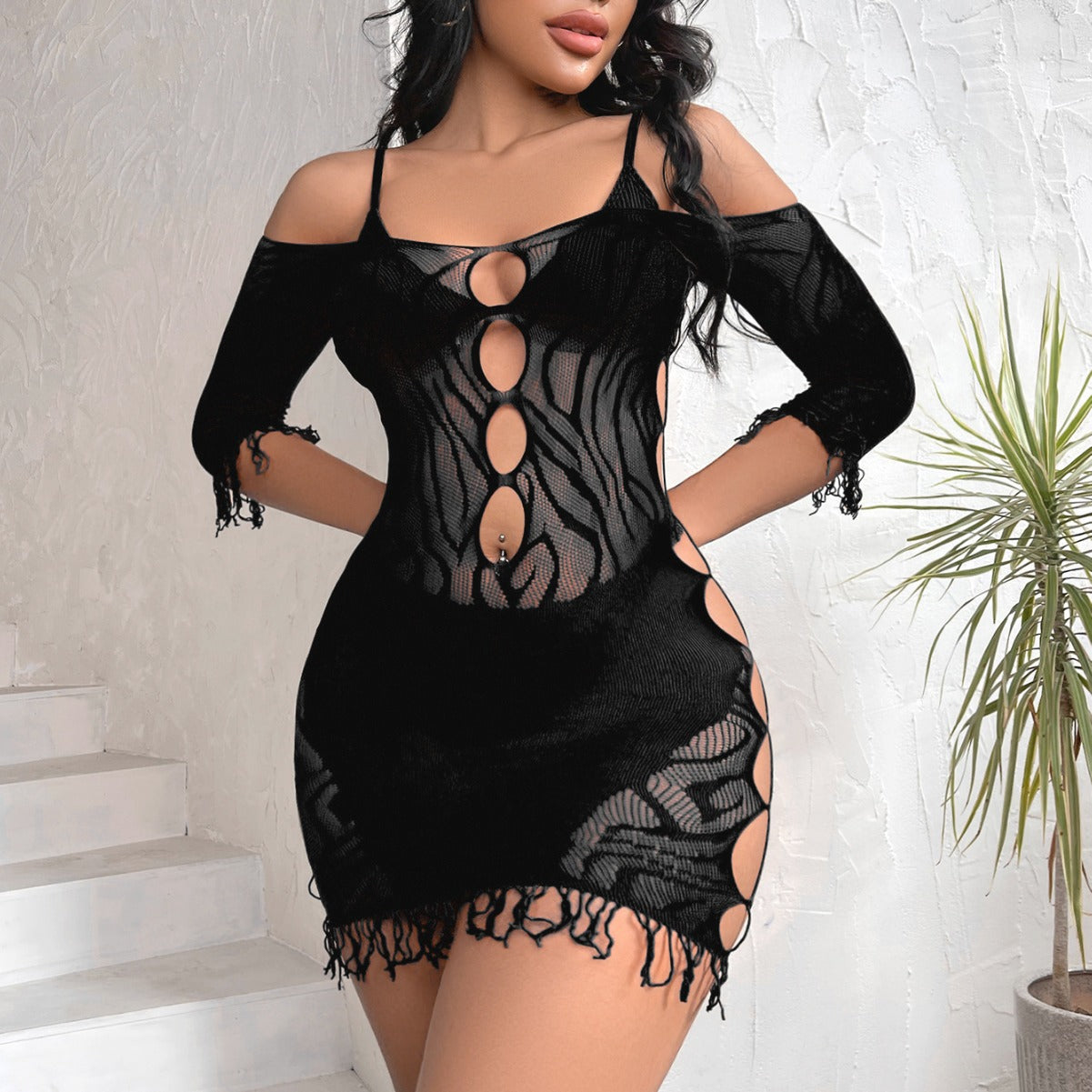 Yue Die's new skinny shoulder bag hip net sexy temptation see-through fishnet free uniform 0009