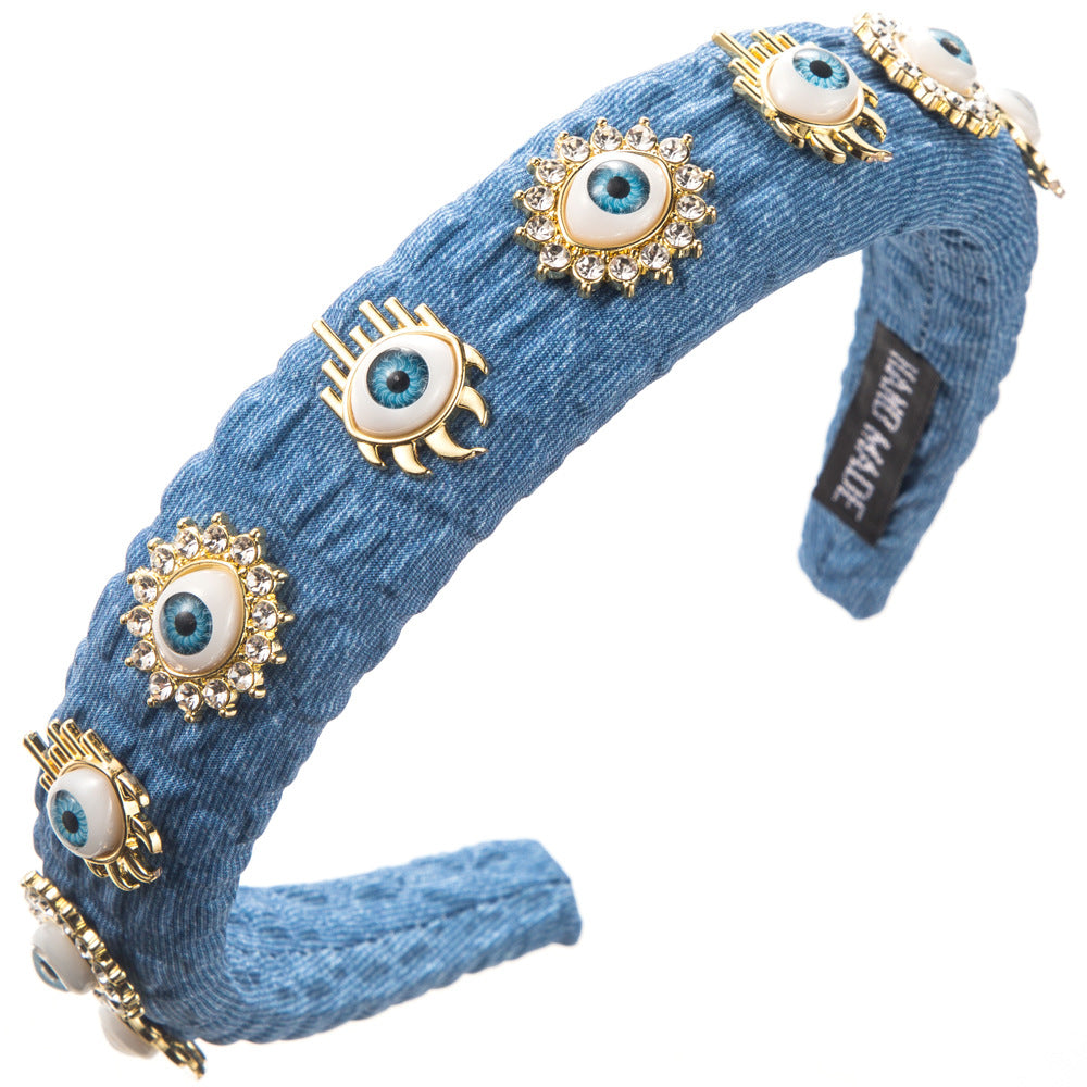 European and American trend, new personality, devil's eye, headband, female diamond-inlaid sponge, high skull, temperament, street photography hair accessories, hairpins