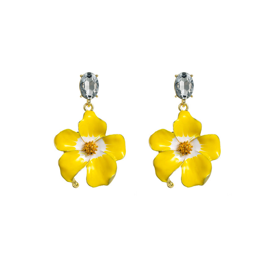 European and American fashion personality retro new earrings, exaggerated glass diamonds, three-dimensional flowers, dripping oil earrings, women's elegant earrings