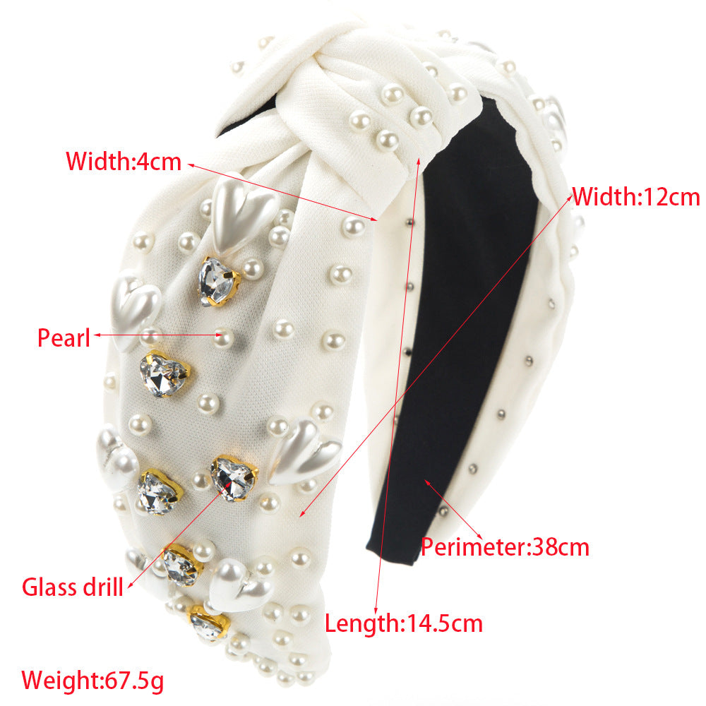 Korean version fashion sweet love pearl headband women's cross-border new diamond beads wide-edge knotted hair jewelry wholesale