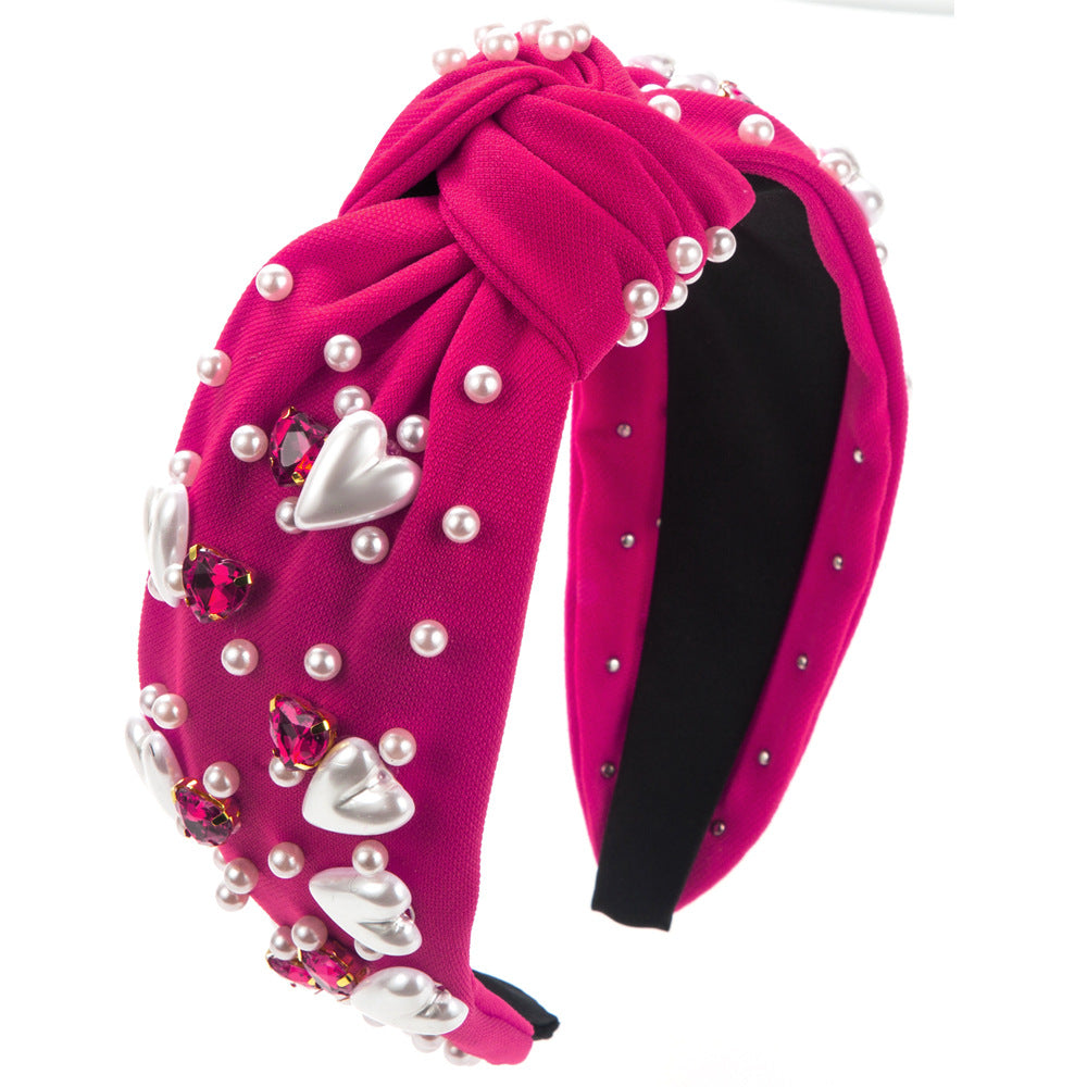 Korean version fashion sweet love pearl headband women's cross-border new diamond beads wide-edge knotted hair jewelry wholesale