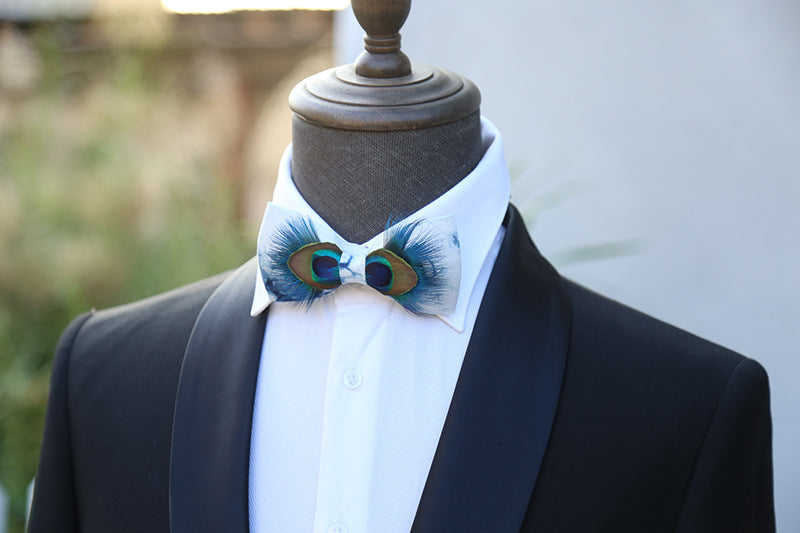 Formal wear men's blue dye bow tie feather collar flower bow tie blue spot bow tie men's bow host accessories