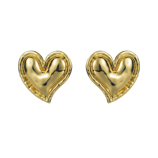 vintage vintage plain gold love heart S925 silver needle earrings women's European and American cross-border new temperament high-end earrings