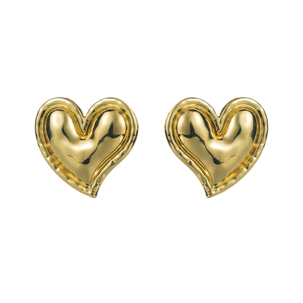 vintage vintage plain gold love heart S925 silver needle earrings women's European and American cross-border new temperament high-end earrings