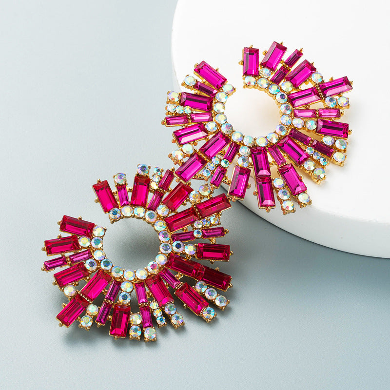 European and American cross-border alloy inlaid colorful rhinestone sunflower earrings female super flash hipster dinner earrings earrings
