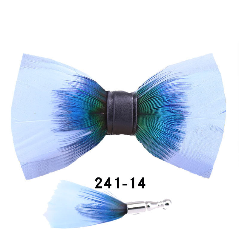 241 Peacock Blue Feather Man Hosts the Party Groom Groomsman Group Butterfly Wedding Bow Tie Spot