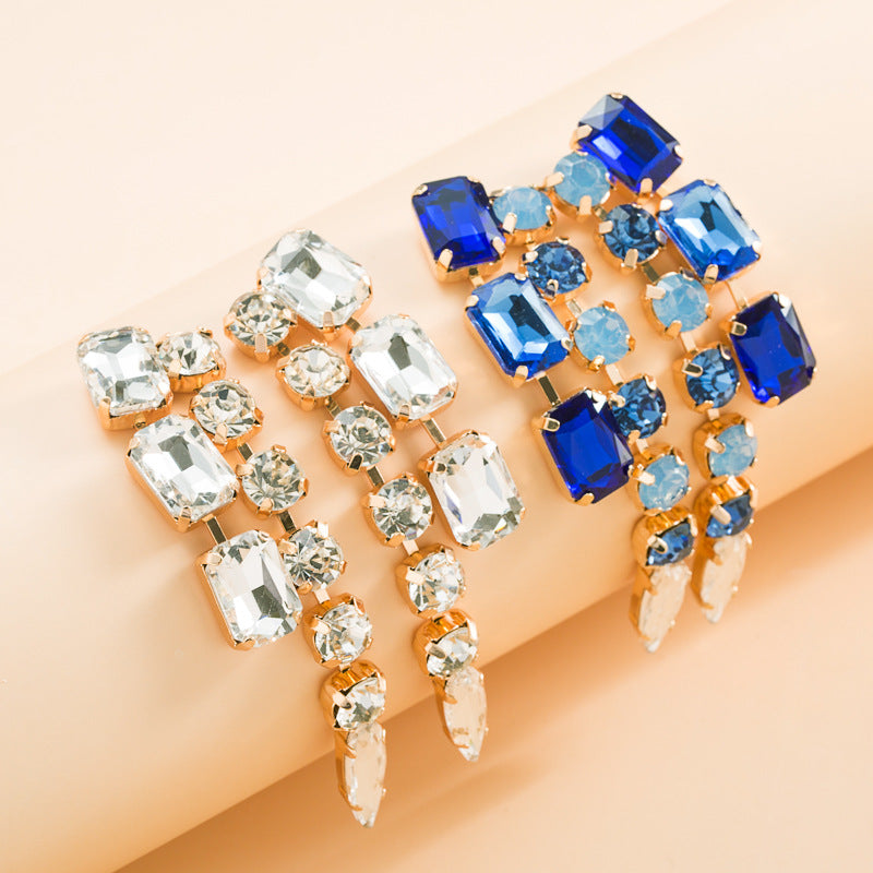 European and American fashion super flash design sense alloy diamond geometric earrings Internet celebrity hit high-end exaggerated earrings women