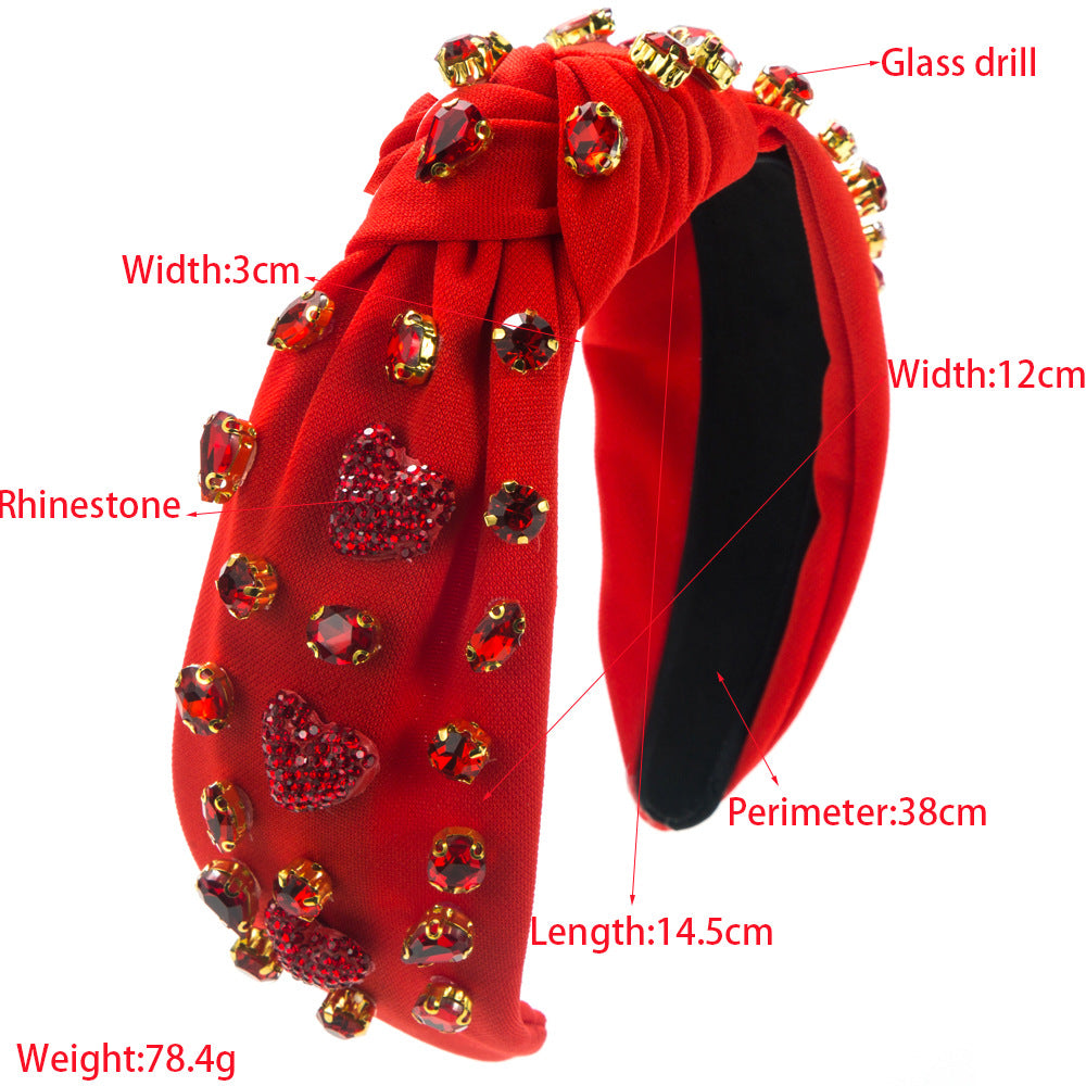 Cross-border trend new baroque red headband, women's diamond-inlaid glass, love accessories, Korean high-end hair accessories