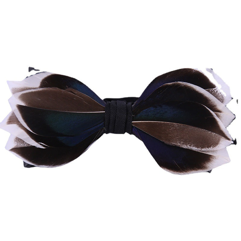 feather bow tie men's dark blue wedding fashion british korean version groomsmen bow brooch collar flower pin