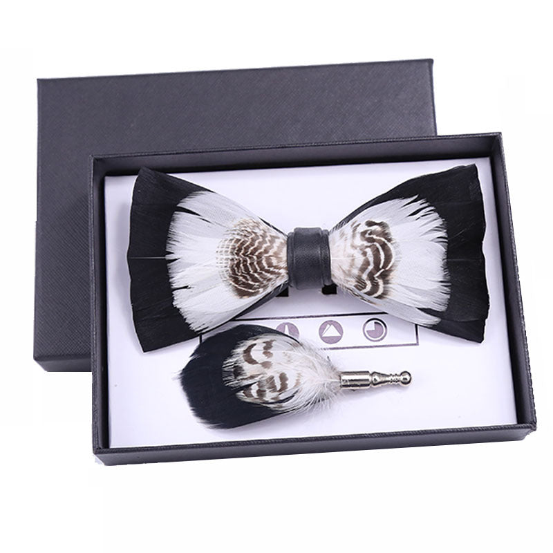 274 Black & White Suit Feather Collar Wedding Banquet Men's Suit Collar Flower Brooch Collar Flower Gift Set