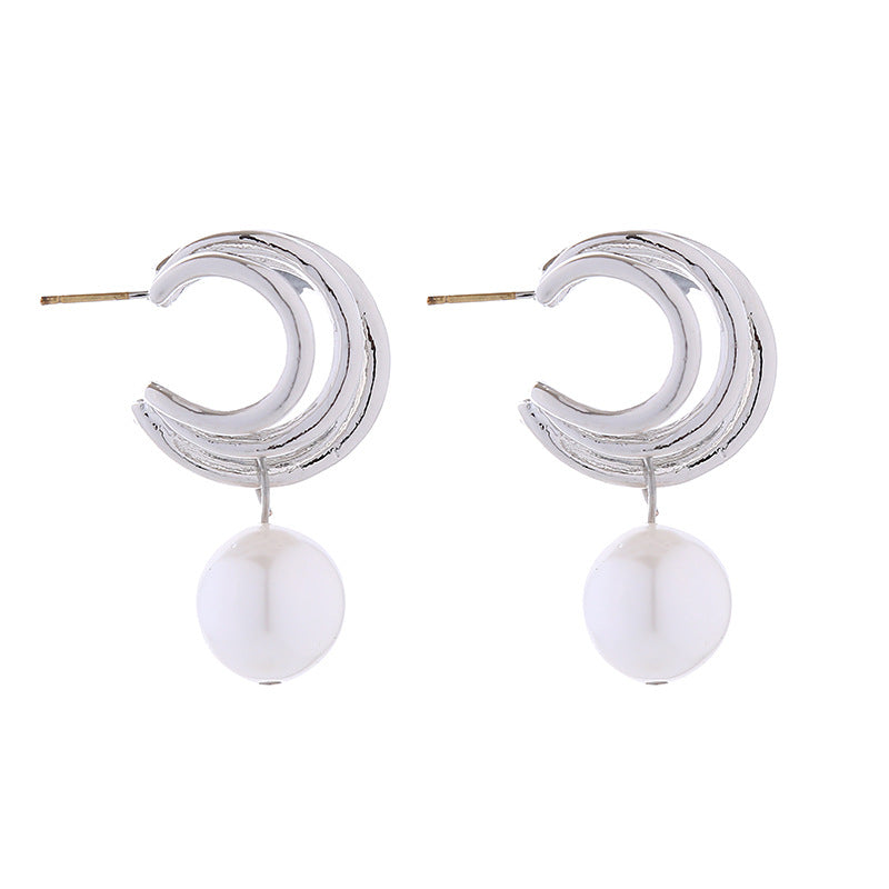 European and American new Internet celebrity ins exaggerated elegant pearl earrings women's temperament fashion geometric circle earrings wholesale