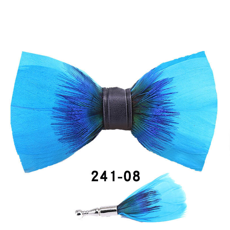 241 Peacock Blue Feather Man Hosts the Party Groom Groomsman Group Butterfly Wedding Bow Tie Spot