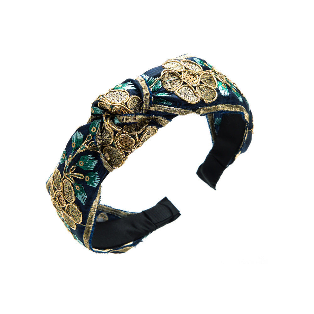 Cross-border new retro palace style headband, embroidered floral high-quality headband, feminine temperament, versatile hair accessories wholesale